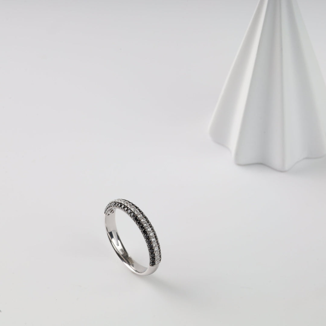Black & White Harmony Ring | 14K White Gold (585) - Ukrainian Jewelry