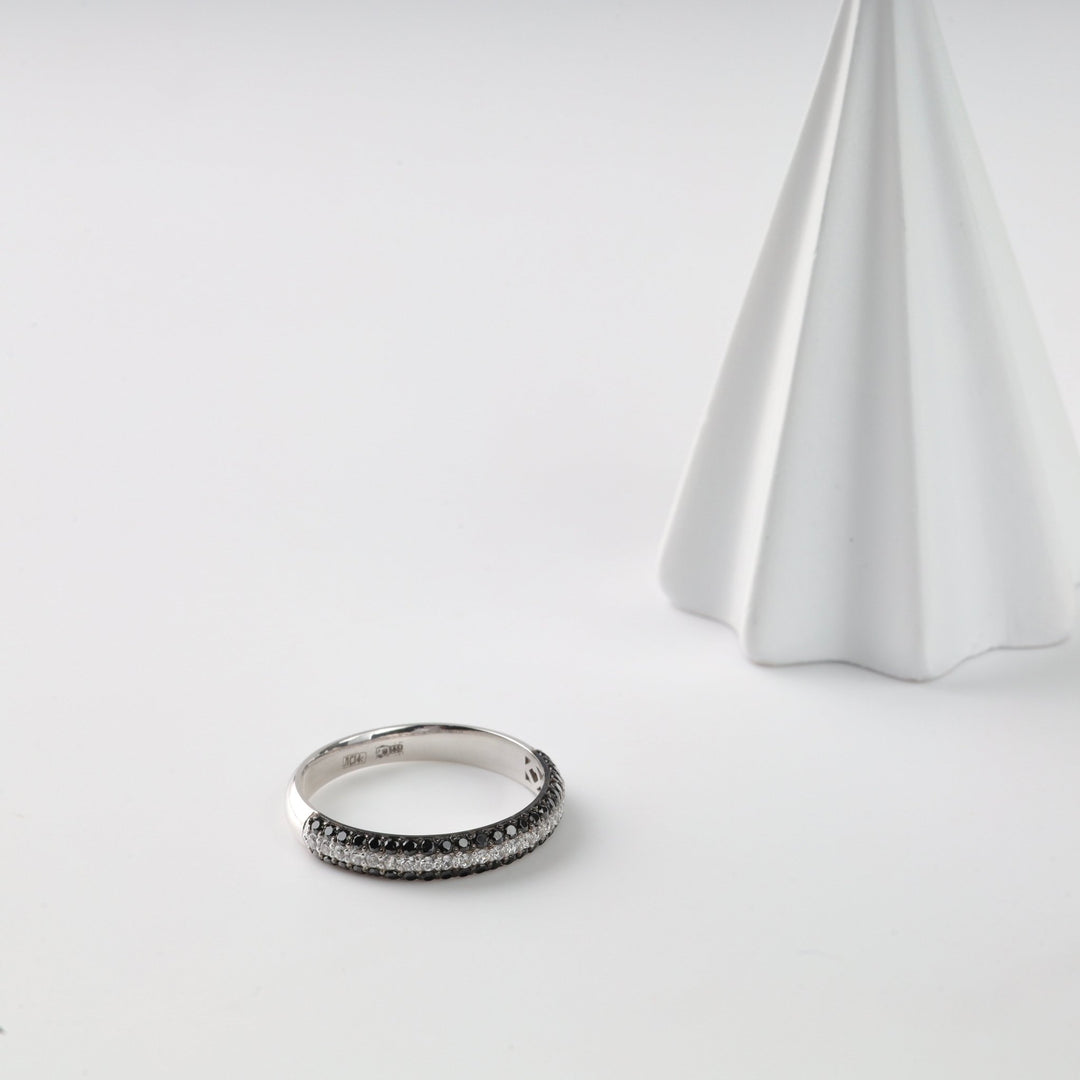 Black & White Harmony Ring | 14K White Gold (585) - Ukrainian Jewelry