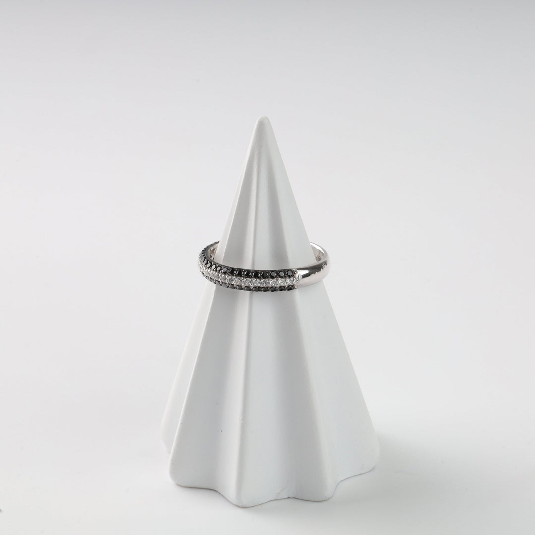Black & White Harmony Ring | 14K White Gold (585) - Ukrainian Jewelry