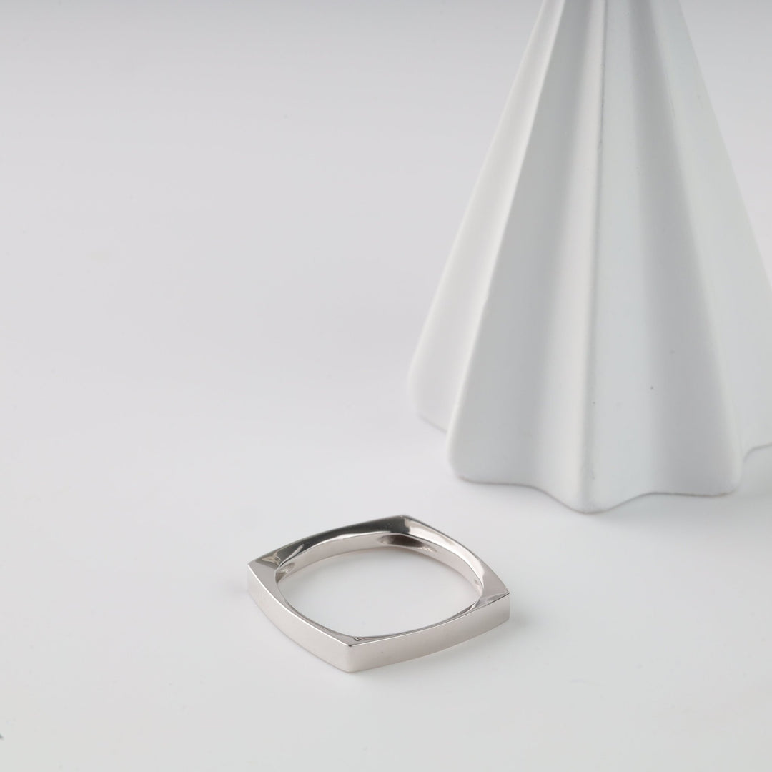 Square Plain Ring | 14K White gold (585) - Ukrainian Jewelry
