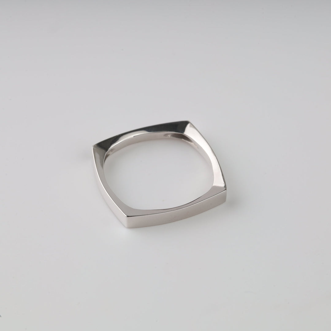 Square Plain Ring | 14K White gold (585) - Ukrainian Jewelry