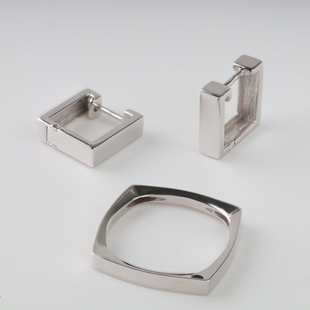 Square Plain Ring | 14K White gold (585) - Ukrainian Jewelry