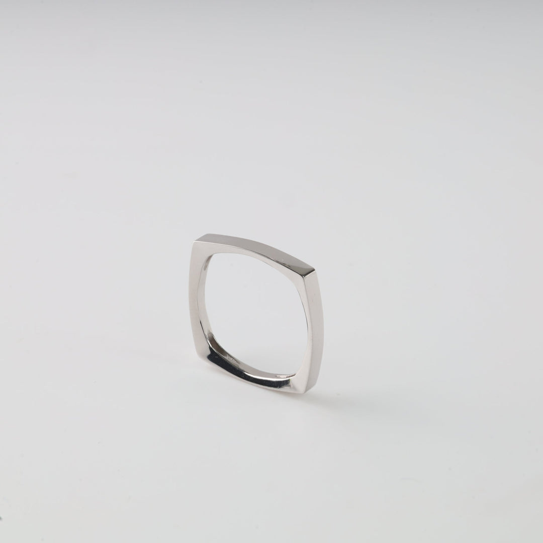 Square Plain Ring | 14K White gold (585) - Ukrainian Jewelry