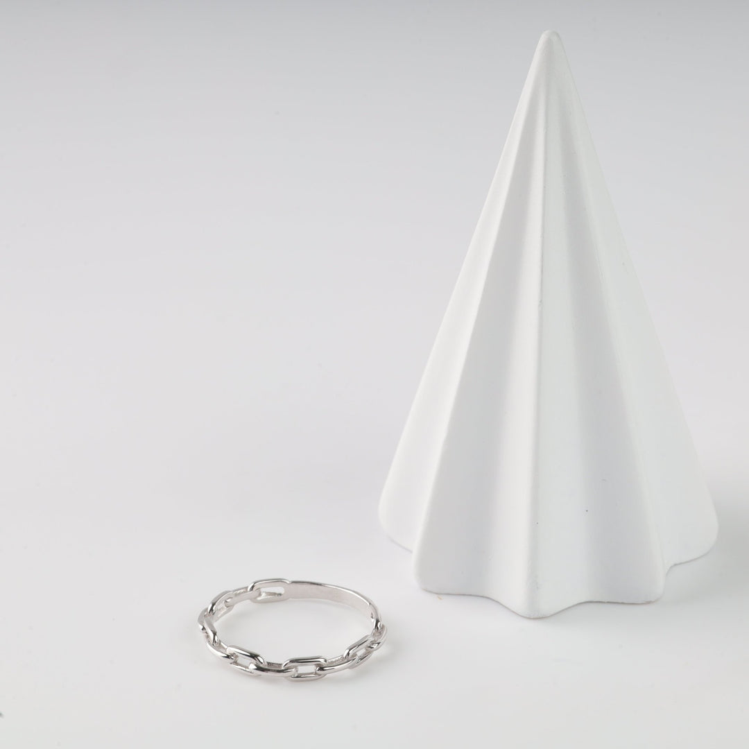 Totally Connected Plain Chain Ring | 14K White Gold (585) - Ukrainian Jewelry