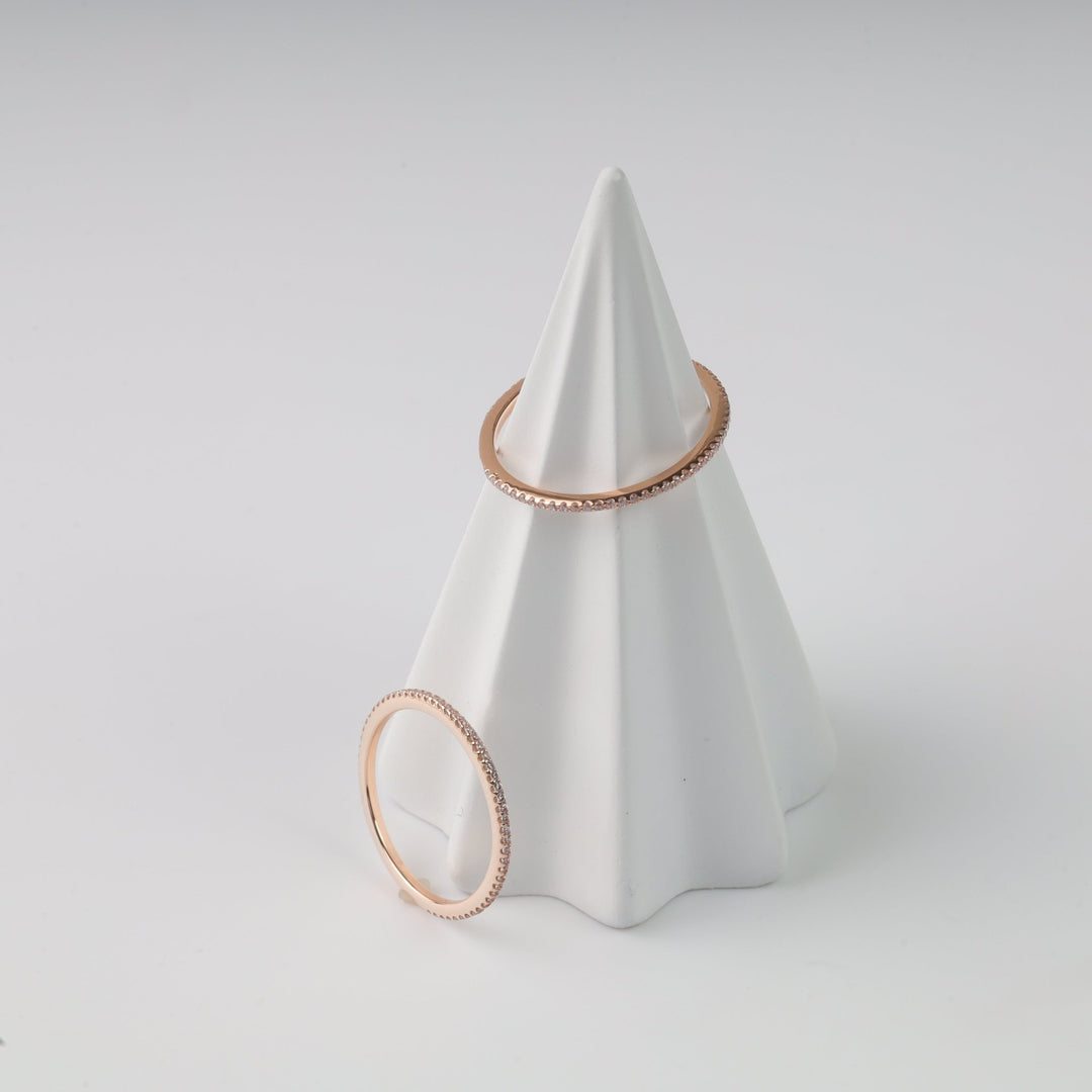 Minimal Ring with white cubic zirconia | 14K Rose Gold (585) - Ukrainian Jewelry