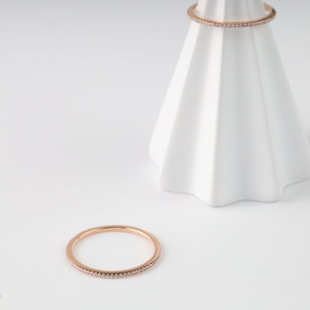 Minimal Ring with white cubic zirconia | 14K Rose Gold (585) - Ukrainian Jewelry