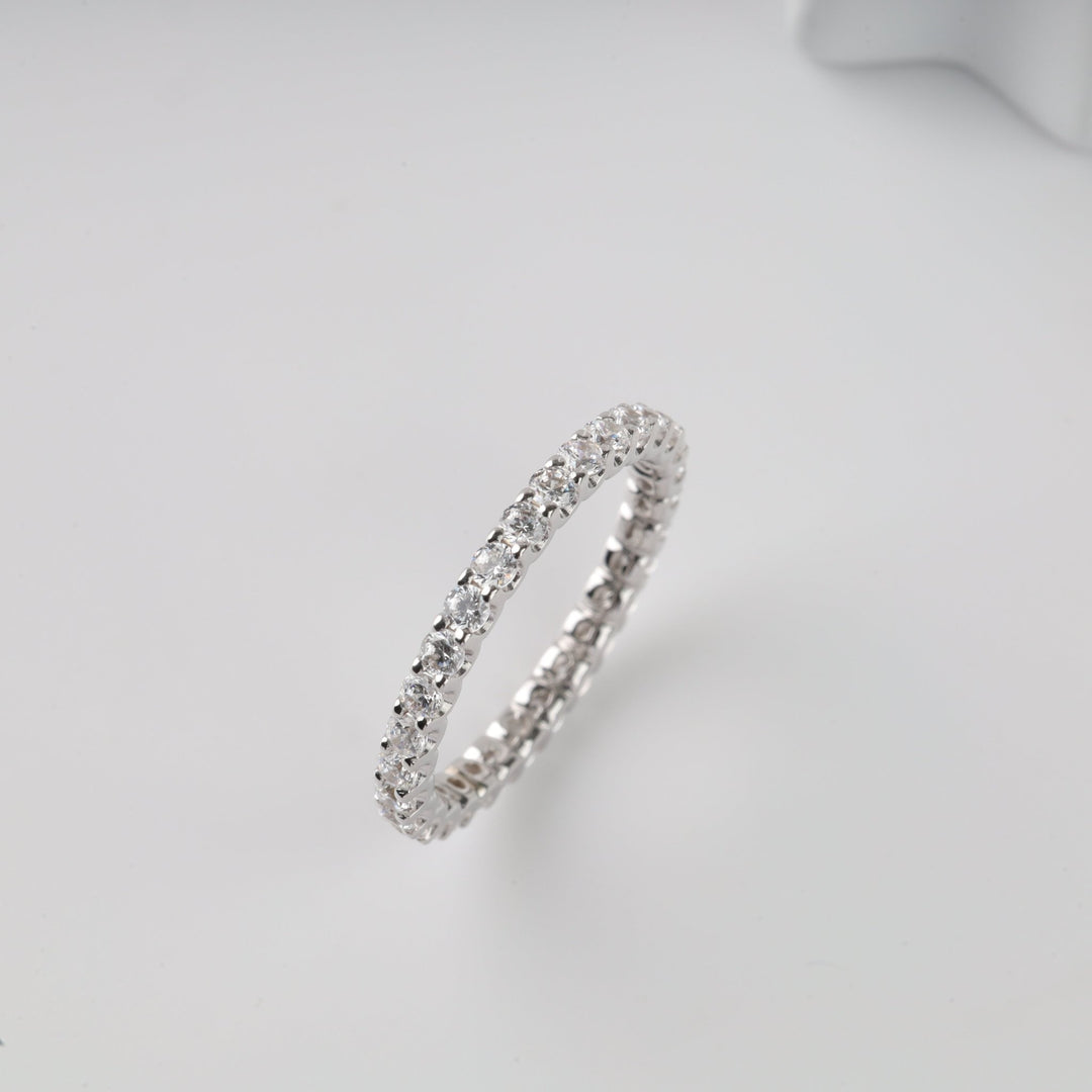 Ring with a Full Circle of sparkle Cubic Zirconia | 14K White Gold (585) - Ukrainian Jewelry