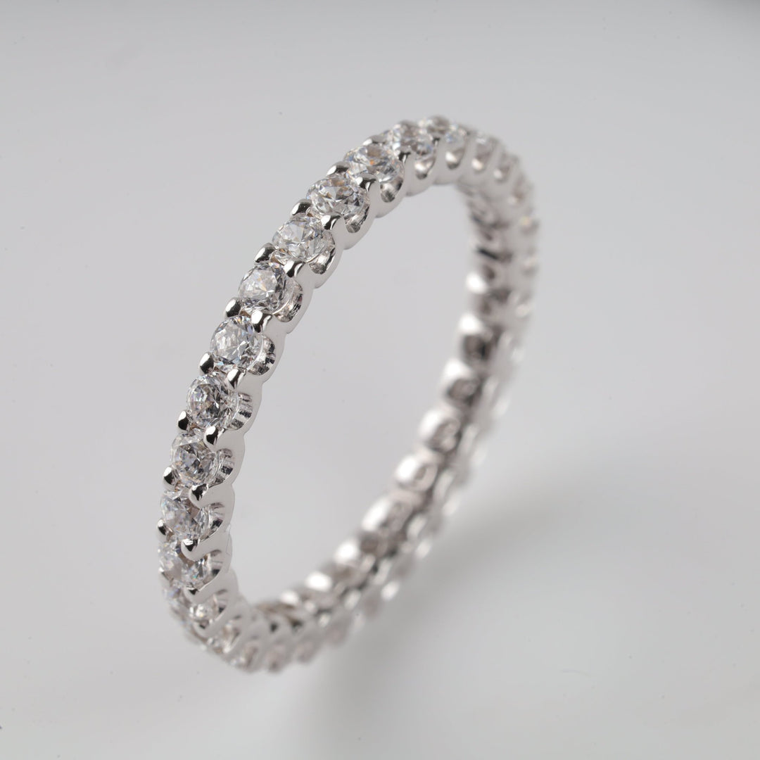 Ring with a Full Circle of sparkle Cubic Zirconia | 14K White Gold (585) - Ukrainian Jewelry