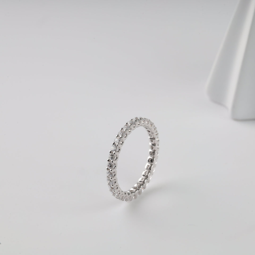 Ring with a Full Circle of sparkle Cubic Zirconia | 14K White Gold (585) - Ukrainian Jewelry