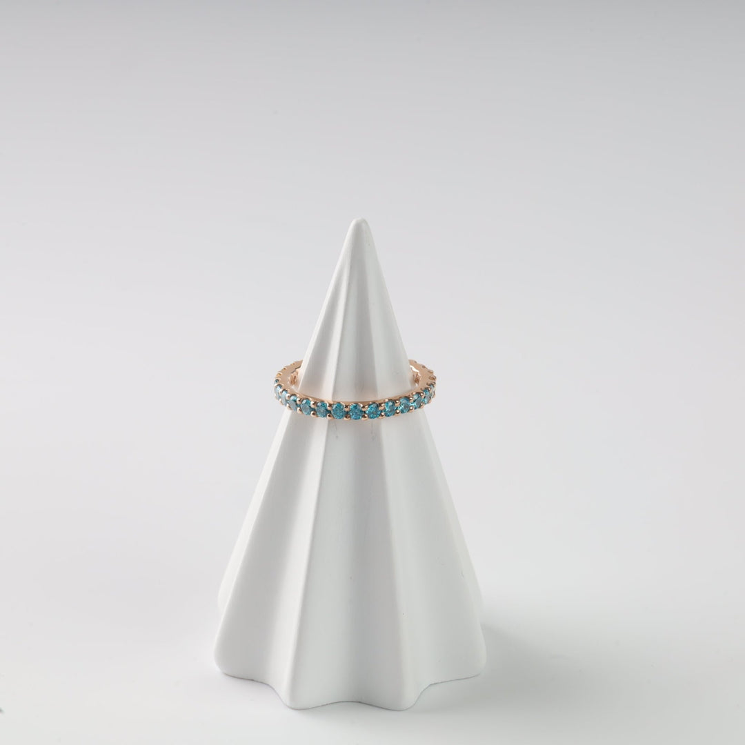 Sky & Wheat Ring with Cubic Zirconia | 14K Rose Gold (585) - Ukrainian Jewelry