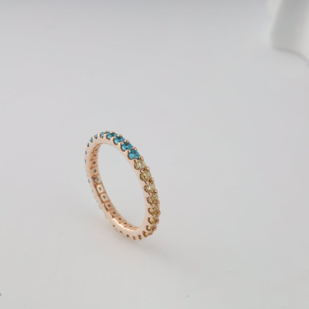 Sky & Wheat Ring with Cubic Zirconia | 14K Rose Gold (585) - Ukrainian Jewelry