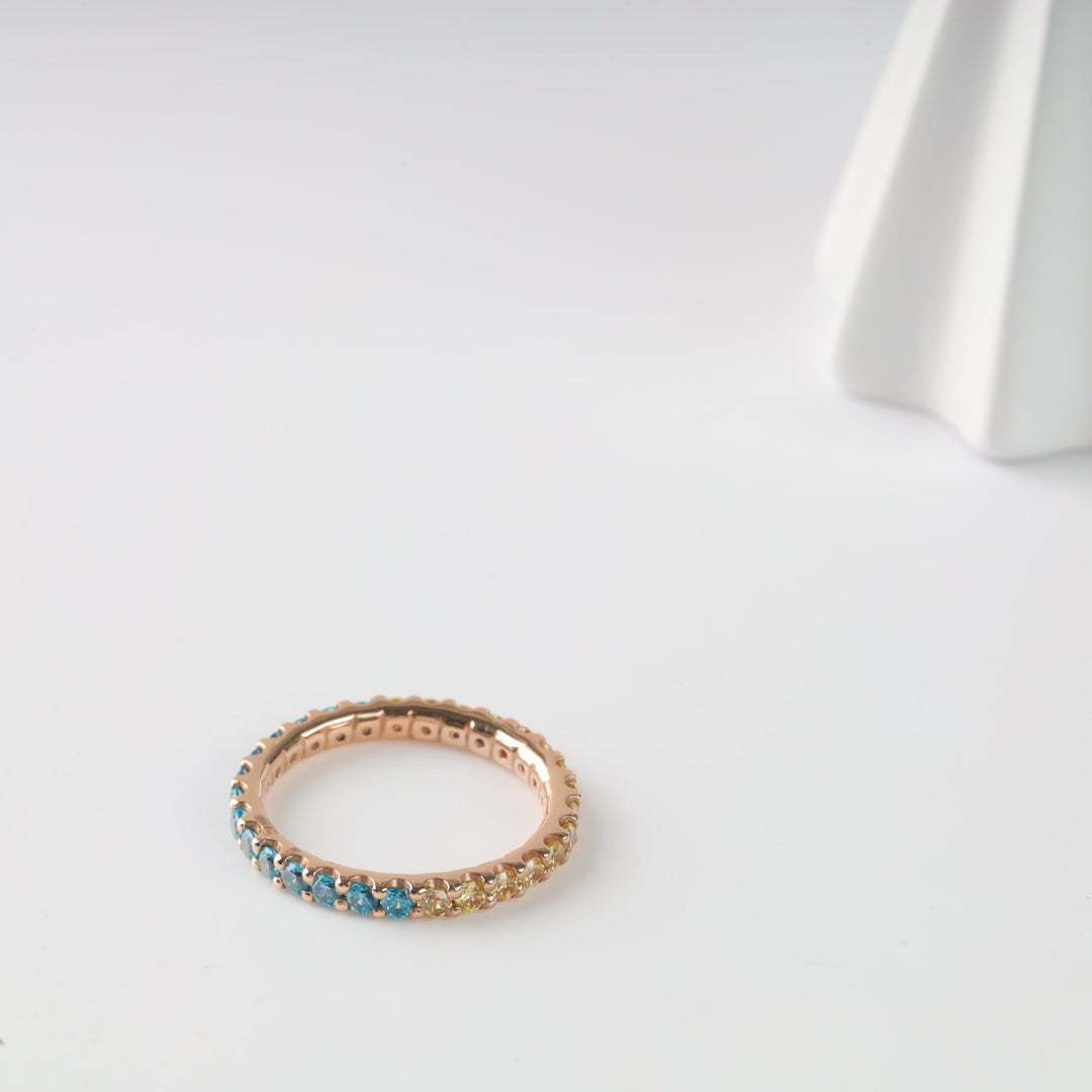 Sky & Wheat Ring with Cubic Zirconia | 14K Rose Gold (585) - Ukrainian Jewelry