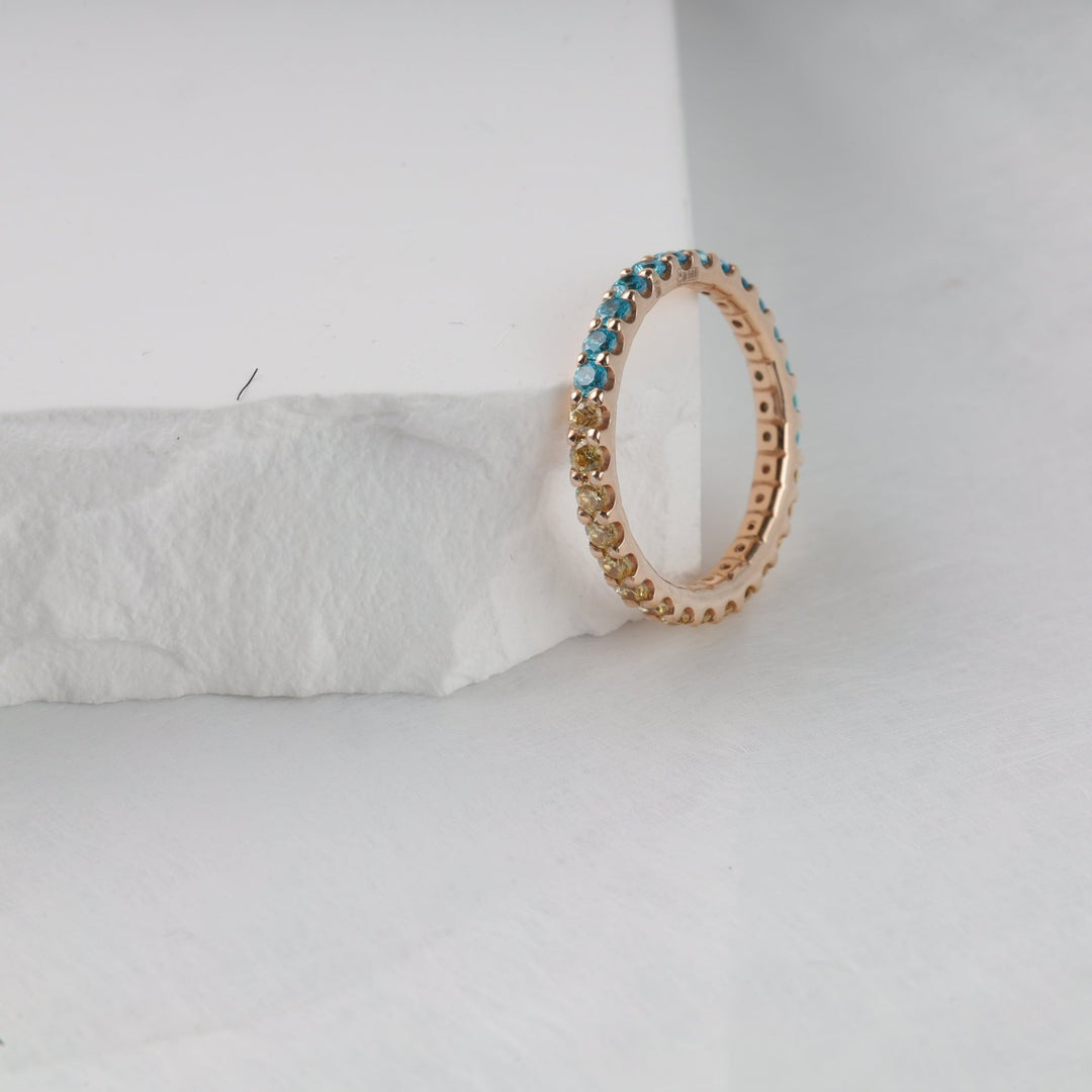 Sky & Wheat Ring with Cubic Zirconia | 14K Rose Gold (585) - Ukrainian Jewelry