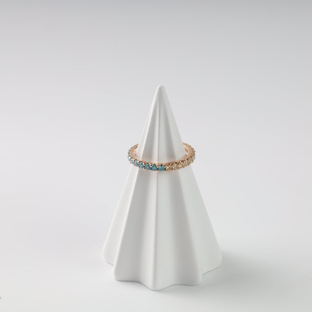 Sky & Wheat Ring with Cubic Zirconia | 14K Rose Gold (585) - Ukrainian Jewelry