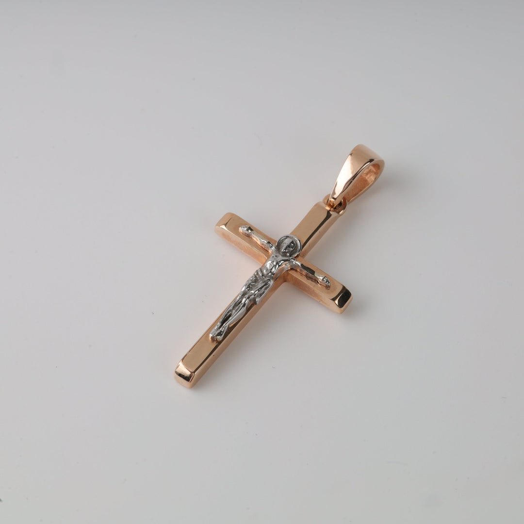 Crucifix Plain Cross | 14K Rose Gold 585 - Ukrainian Jewelry