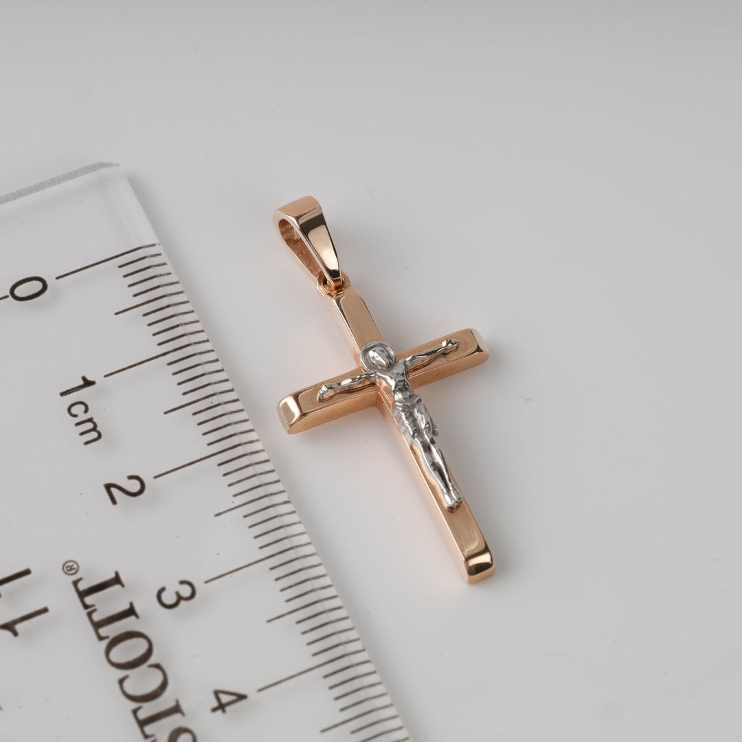 Crucifix Plain Cross | 14K Rose Gold 585 - Ukrainian Jewelry
