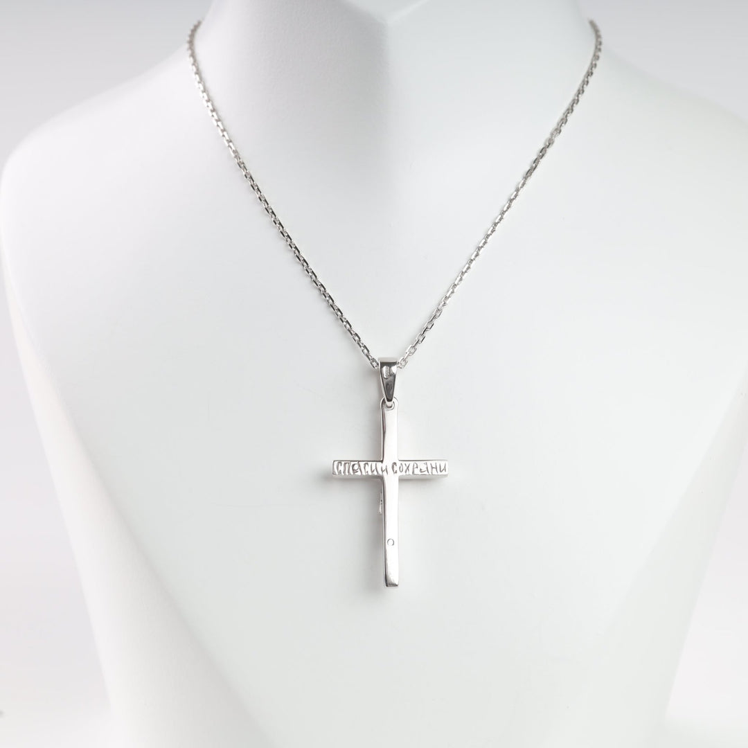 Crucifix Plain Cross | 14K White Gold 585 - Ukrainian Jewelry