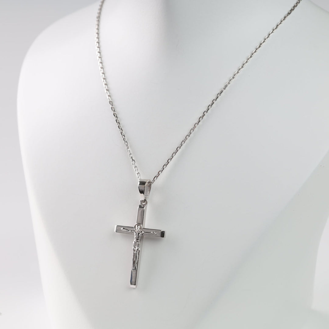Crucifix Plain Cross | 14K White Gold 585 - Ukrainian Jewelry