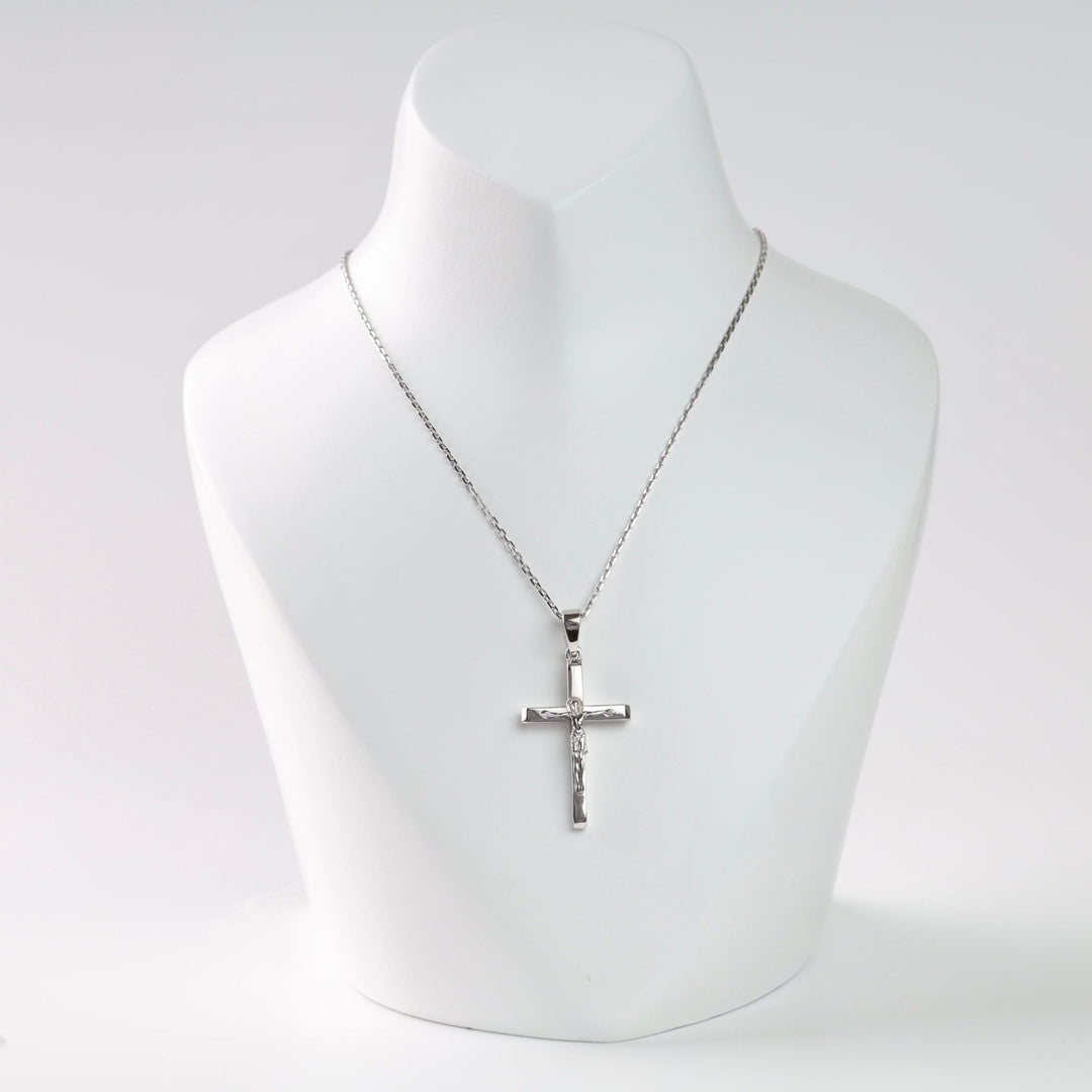 Crucifix Plain Cross | 14K White Gold 585 - Ukrainian Jewelry