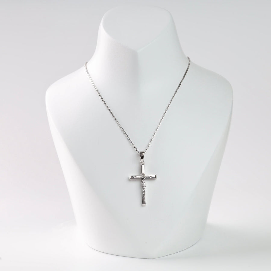 Crucifix Plain Cross | 14K White Gold 585 - Ukrainian Jewelry