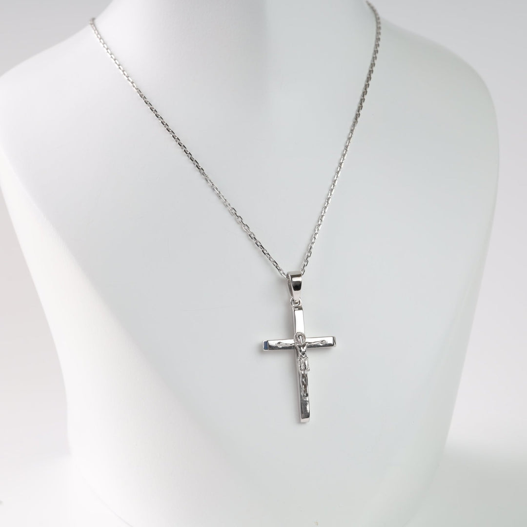 Crucifix Plain Cross | 14K White Gold 585 - Ukrainian Jewelry