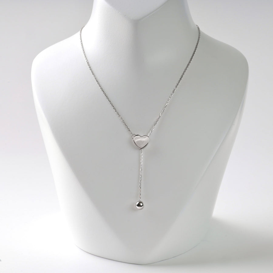 Heart Plain Tie Necklace | 14K White Gold (585) - Ukrainian Jewelry