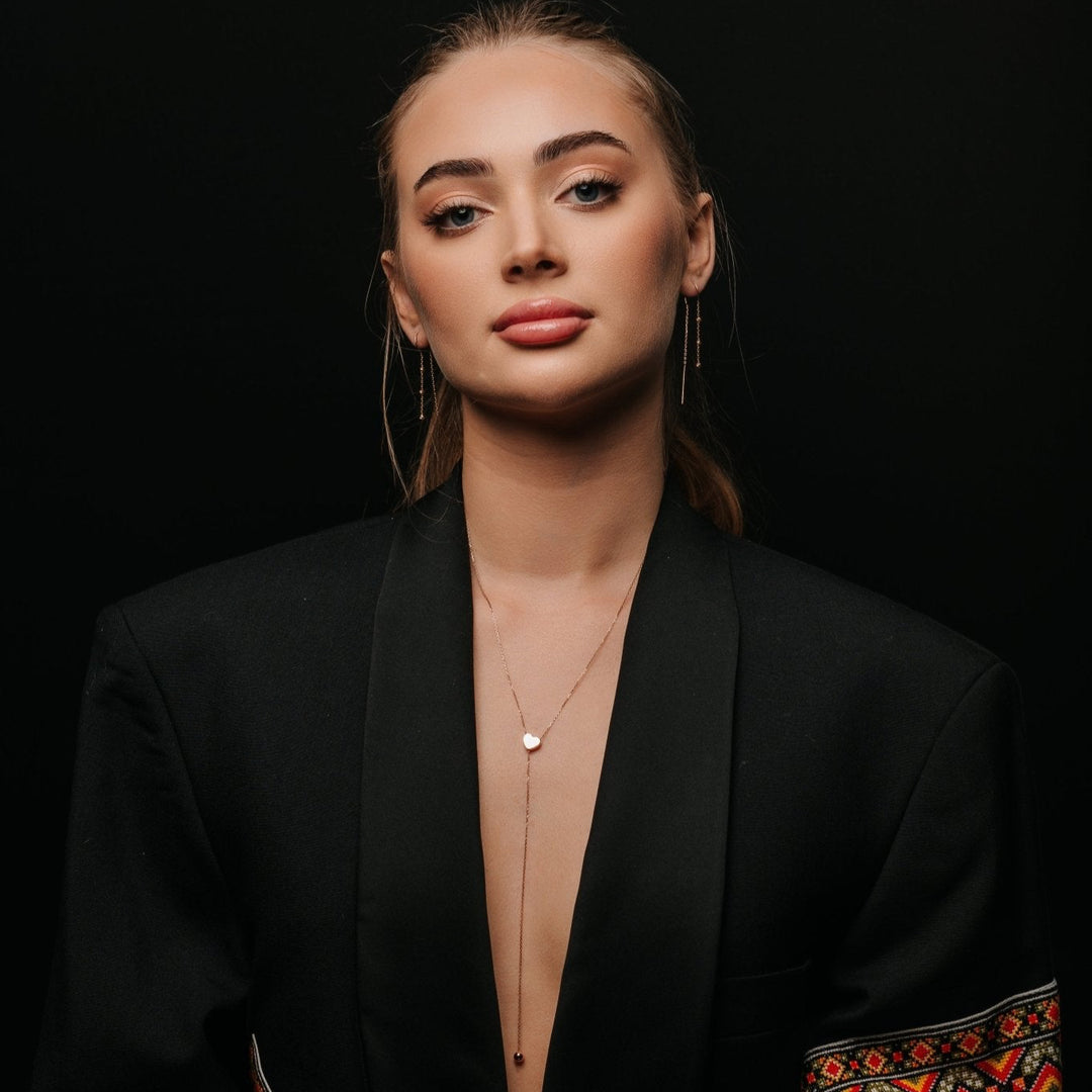 Heart Plain Tie Necklace | 14K White Gold (585) - Ukrainian Jewelry