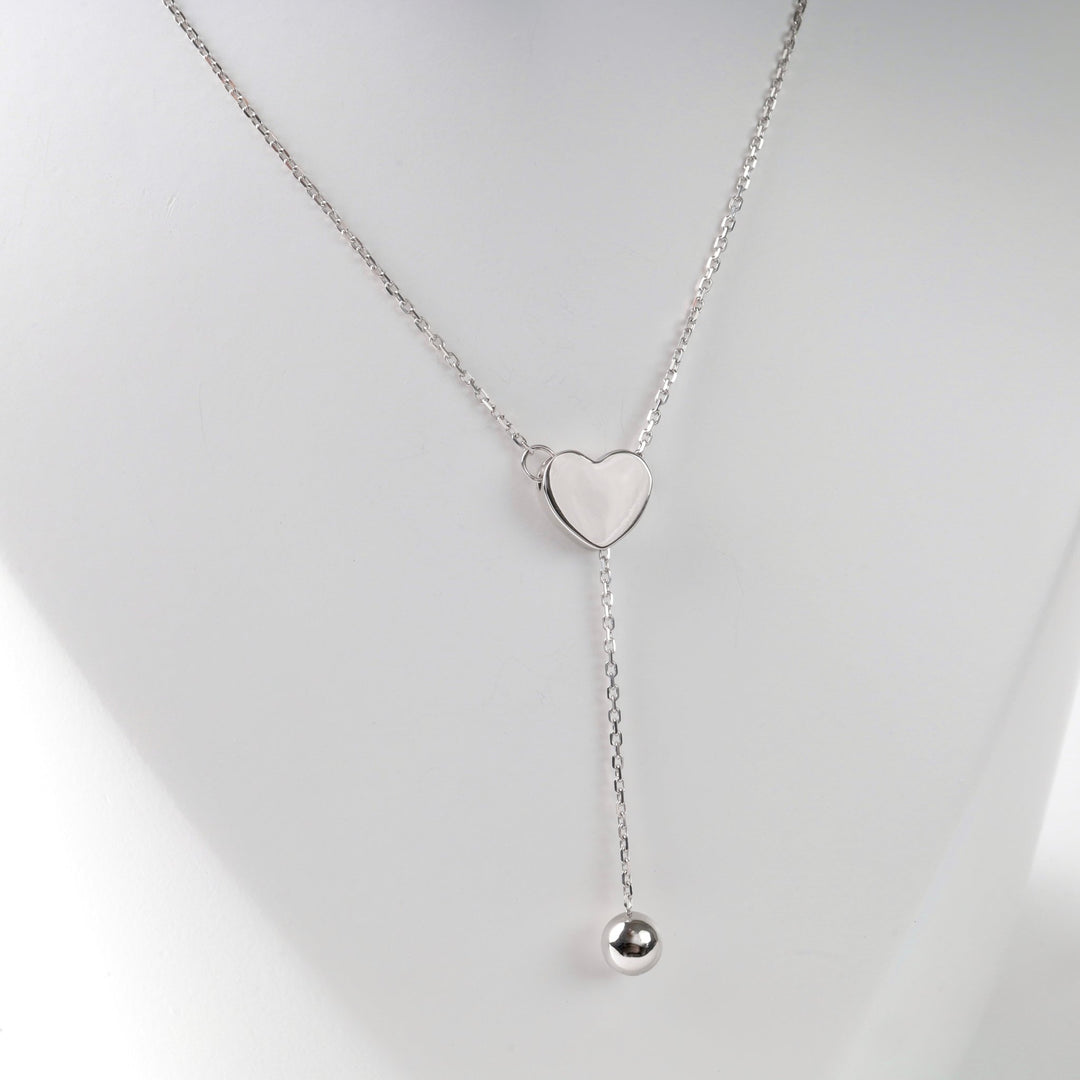 Heart Plain Tie Necklace | 14K White Gold (585) - Ukrainian Jewelry