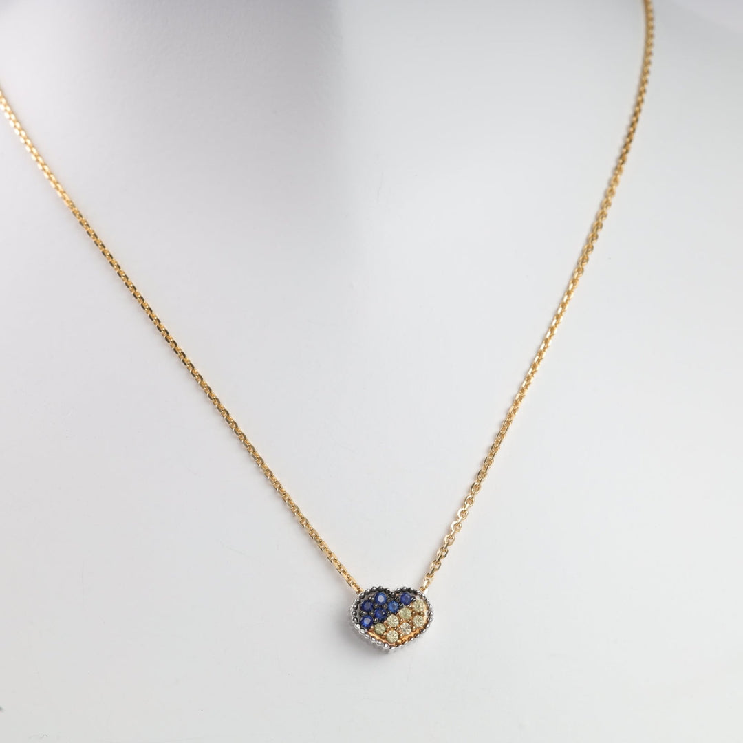 Sapphire Heart of Ukraine Necklace | 14K Gold-White Gold (585) - Ukrainian Jewelry