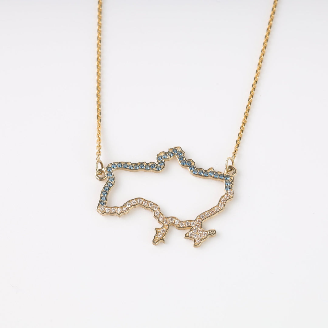 Map of Ukraine Necklace with cubic zirconia | 14K Gold (585) - Ukrainian Jewelry