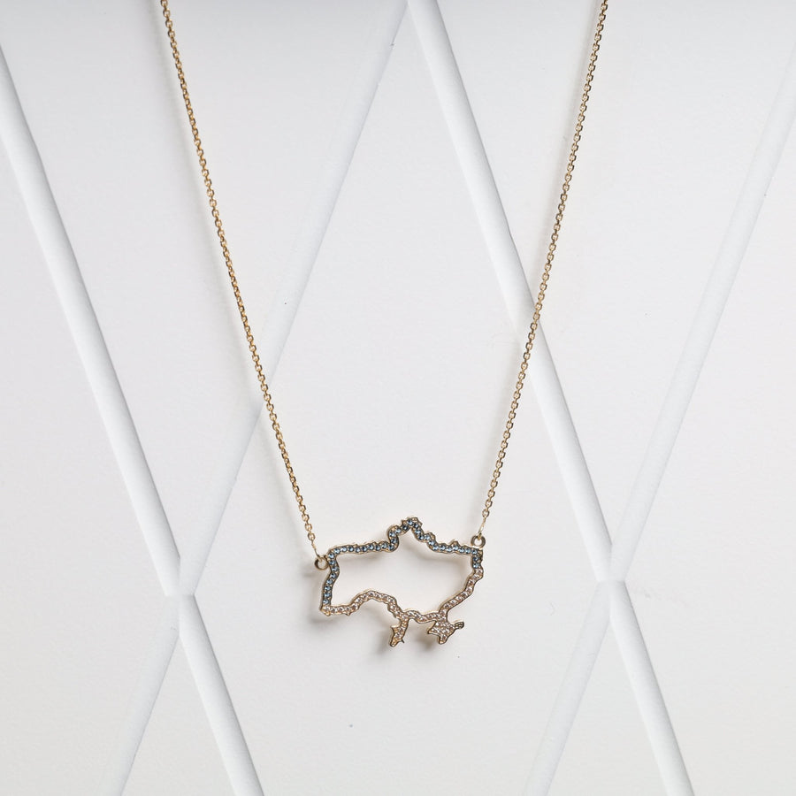 Map of Ukraine Necklace with cubic zirconia | 14K Gold (585) - Ukrainian Jewelry