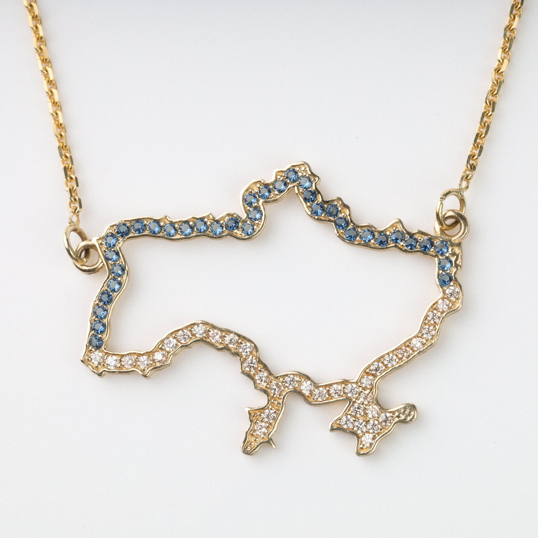 Map of Ukraine Necklace with cubic zirconia | 14K Gold (585) - Ukrainian Jewelry