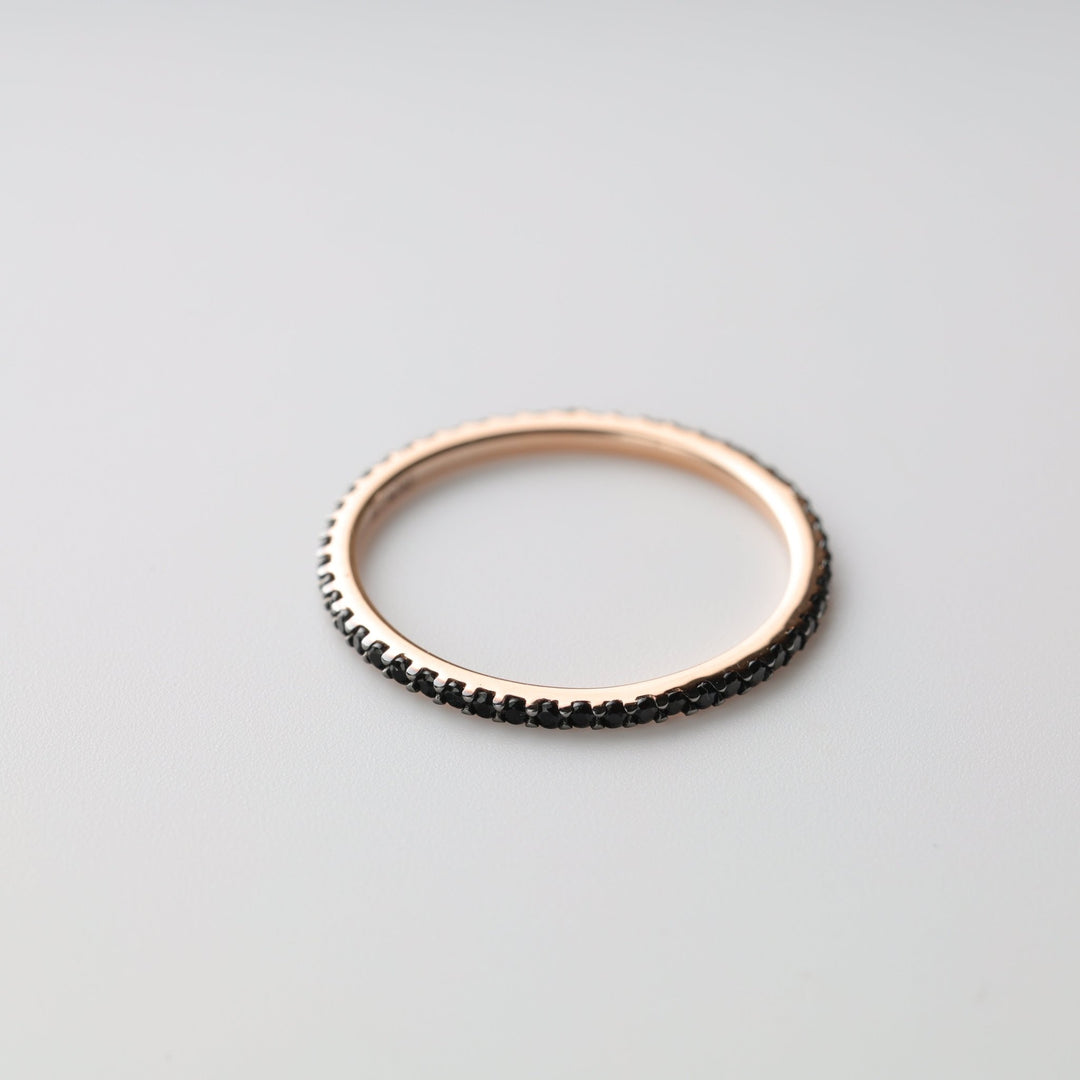 Ring Minimal with Black Zircon | 14K Rose Gold (585) - Ukrainian Jewelry