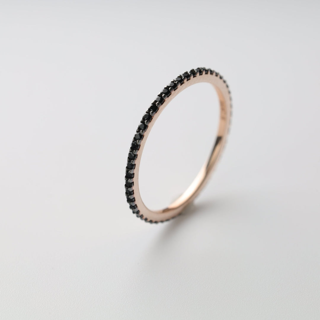 Ring Minimal with Black Zircon | 14K Rose Gold (585) - Ukrainian Jewelry