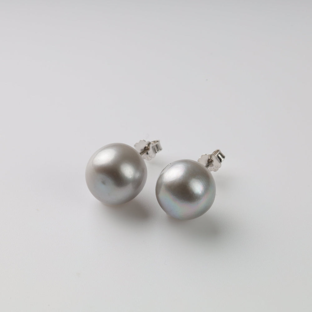 Grey Pearls Stud Earrings | Sterling Silver (925) - Ukrainian Jewelry