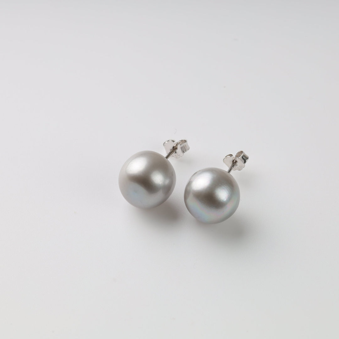 Grey Pearls Stud Earrings | Sterling Silver (925) - Ukrainian Jewelry