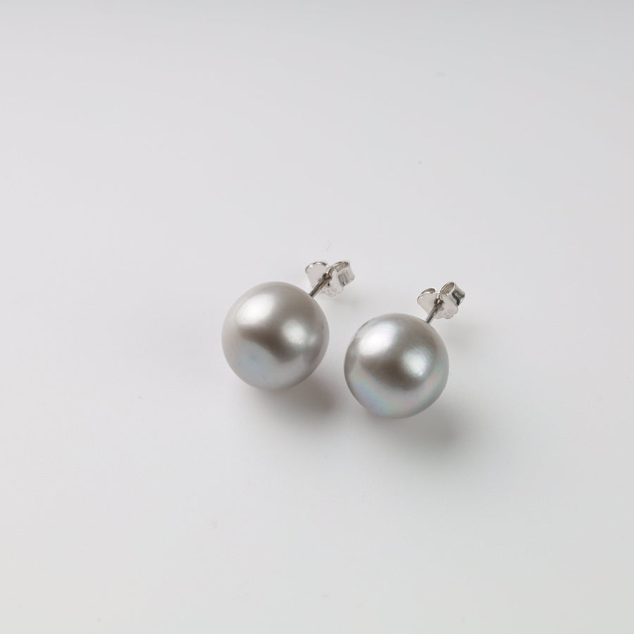 Grey Pearls Stud Earrings | Sterling Silver (925) - Ukrainian Jewelry