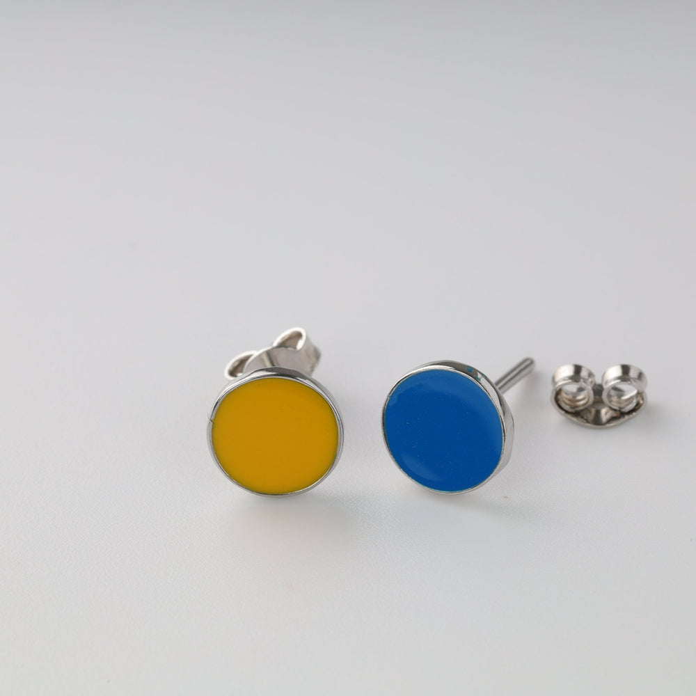 Stud earrings "Yellow & blue circle" | Sterling silver (925) - Ukrainian Jewelry