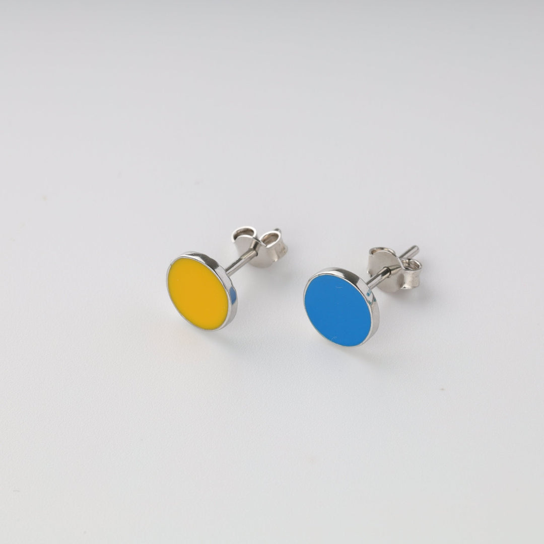 Stud earrings "Yellow & blue circle" | Sterling silver (925) - Ukrainian Jewelry