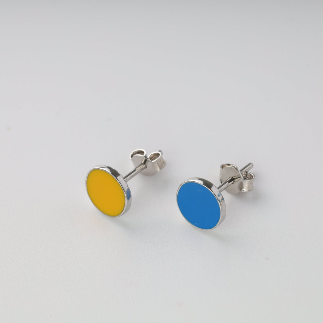 Stud earrings "Yellow & blue circle" | Sterling silver (925) - Ukrainian Jewelry