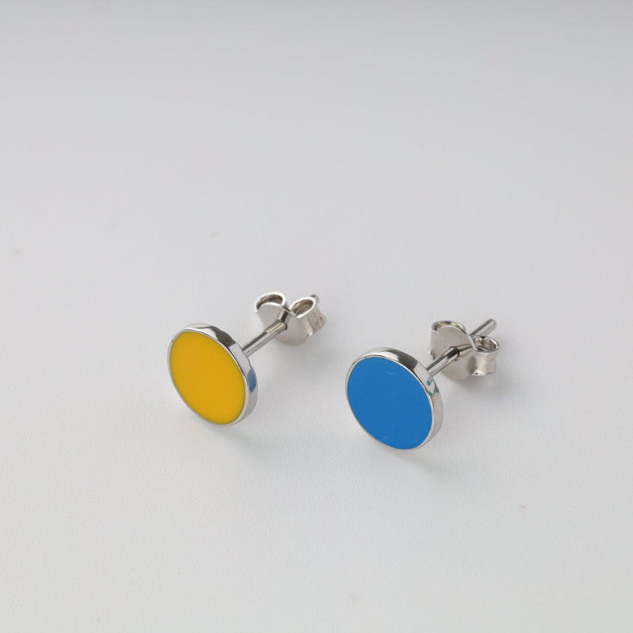 Stud earrings "Yellow & blue circle" | Sterling silver (925) - Ukrainian Jewelry