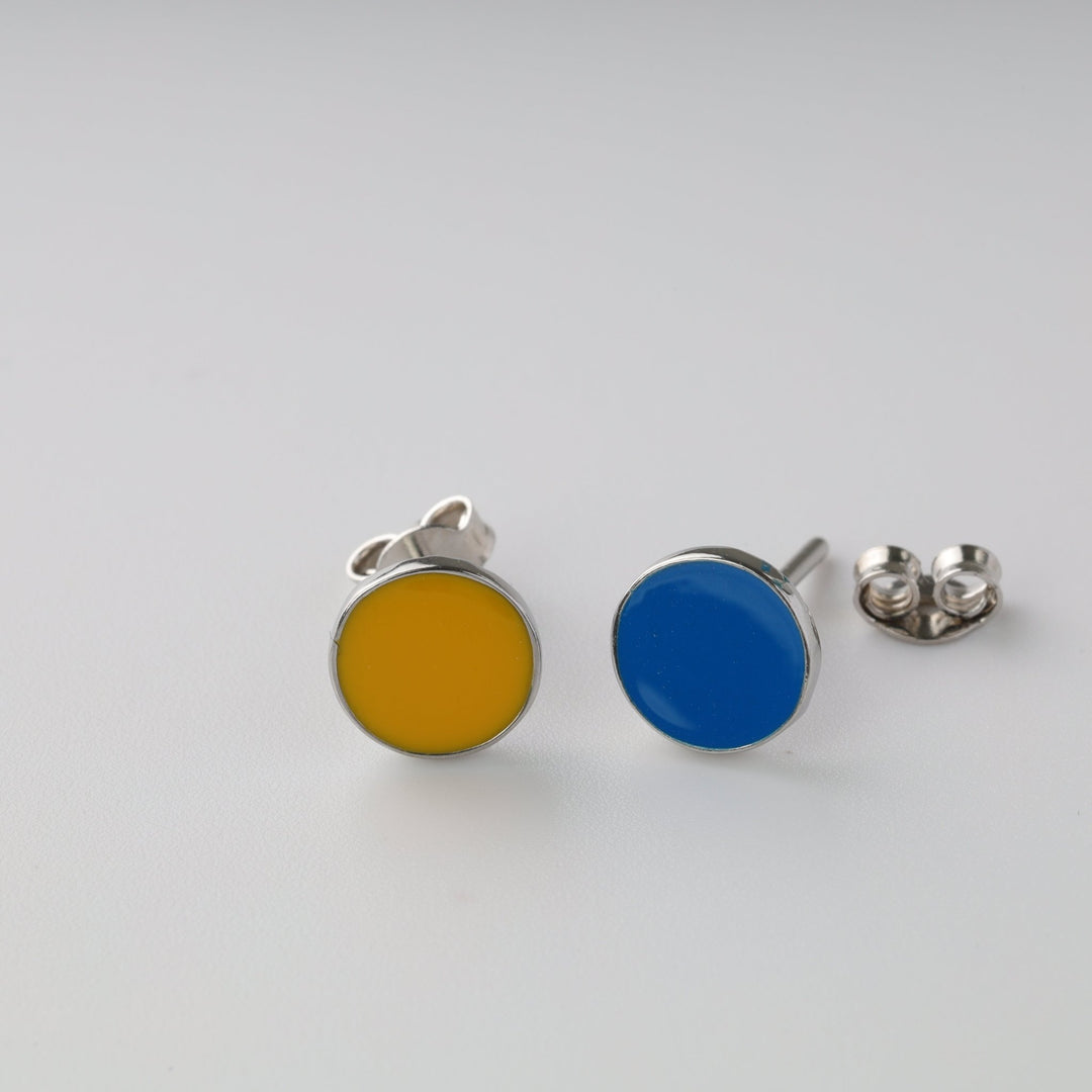 Stud earrings "Yellow & blue circle" | Sterling silver (925) - Ukrainian Jewelry