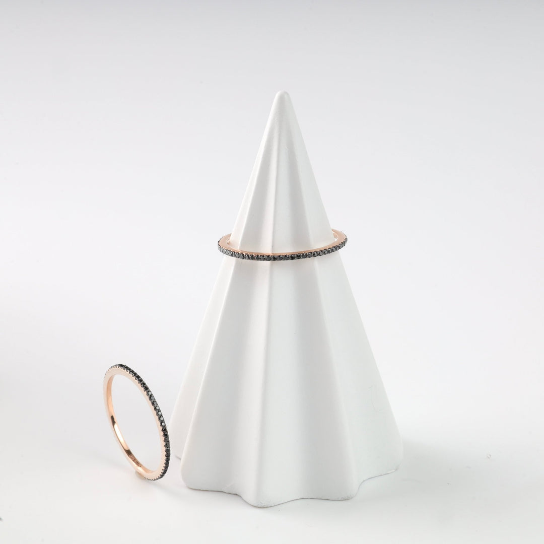 Ring Minimal with Black Zircon | 14K Rose Gold (585) - Ukrainian Jewelry