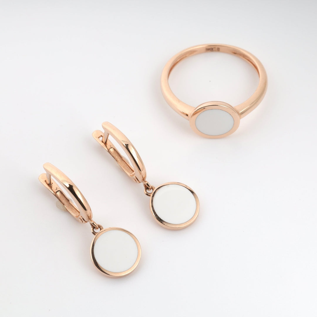 Gold Ring with White Enamel | 14K Rose Gold (585) - Ukrainian Jewelry
