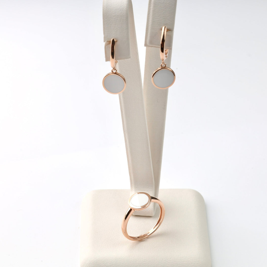 Gold Ring with White Enamel | 14K Rose Gold (585) - Ukrainian Jewelry