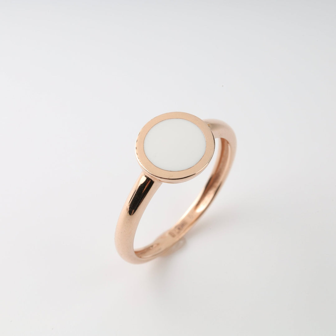 Gold Ring with White Enamel | 14K Rose Gold (585) - Ukrainian Jewelry