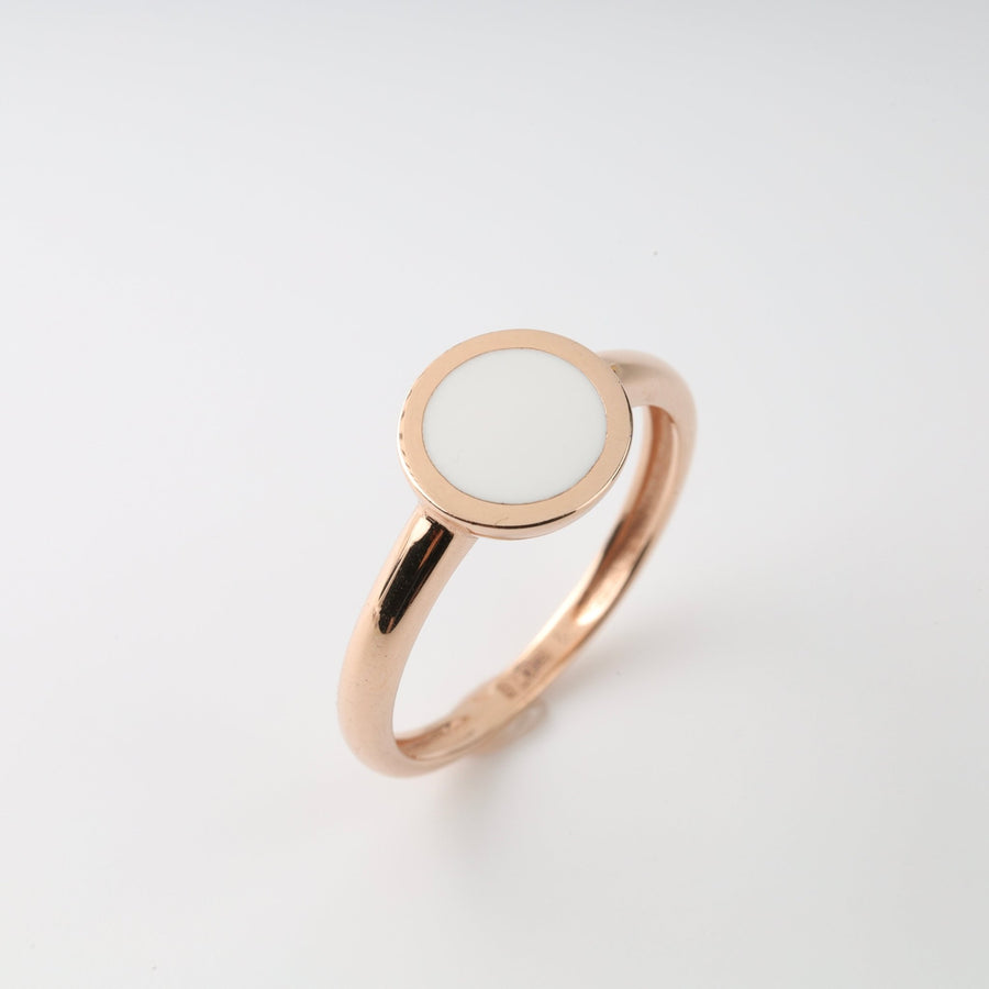 Gold Ring with White Enamel | 14K Rose Gold (585) - Ukrainian Jewelry