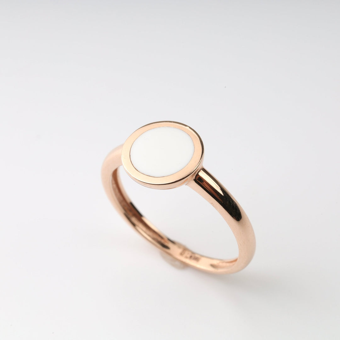 Gold Ring with White Enamel | 14K Rose Gold (585) - Ukrainian Jewelry