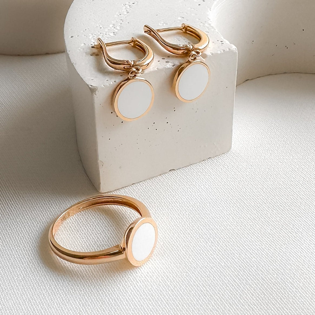 Gold Ring with White Enamel | 14K Rose Gold (585) - Ukrainian Jewelry