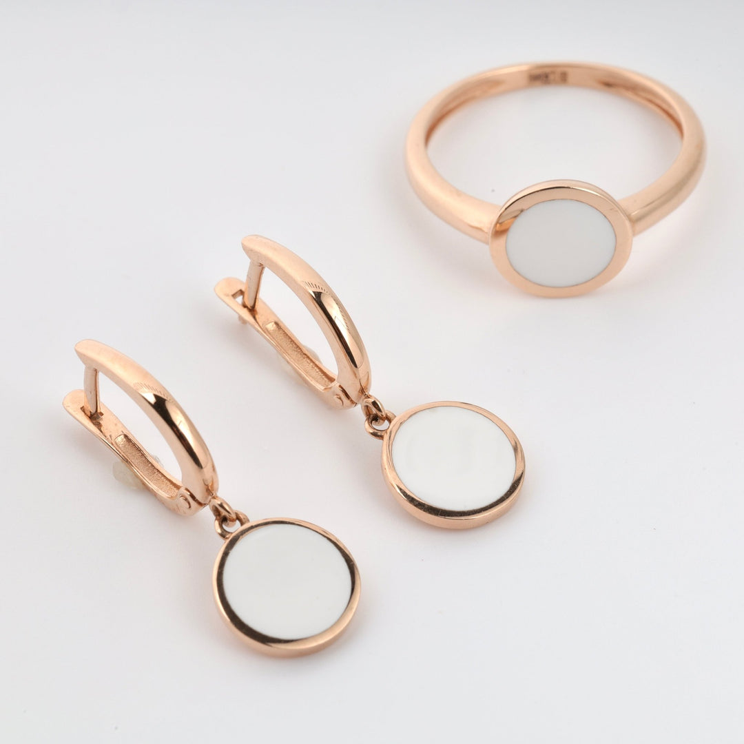 Gold Ring with White Enamel | 14K Rose Gold (585) - Ukrainian Jewelry